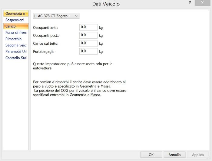 Definizione del carico su un veicolo